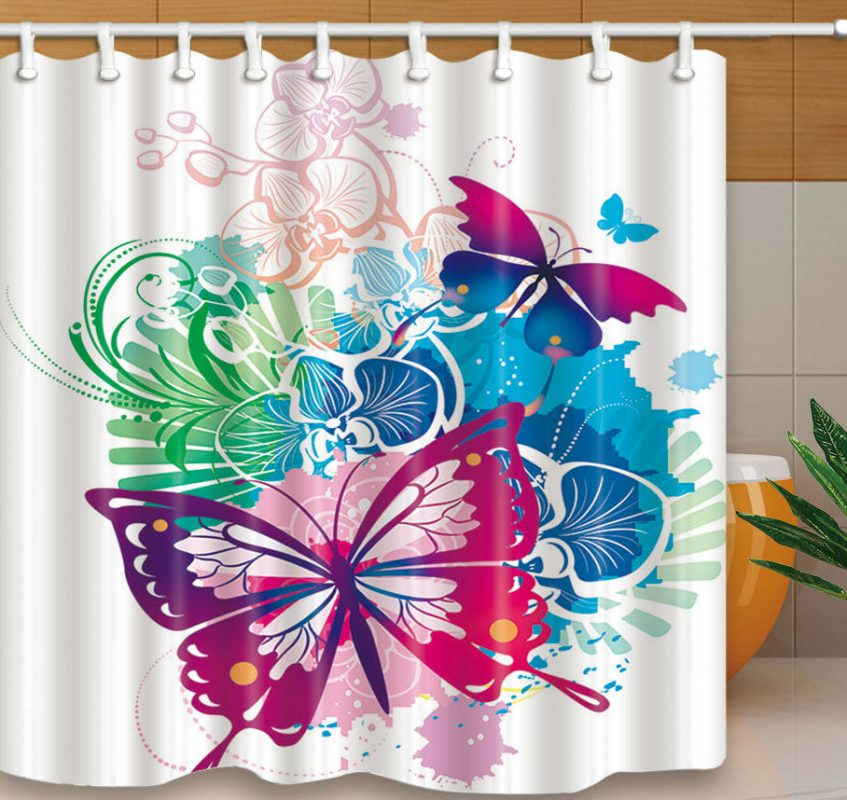 Butterfly Design Bathroom Decor Fabric Shower Curtain At