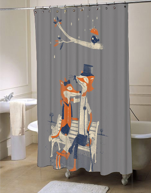 Fox, Shower Curtain, Nighttime Nuzzle, Beautiful Animal Shower Curtain