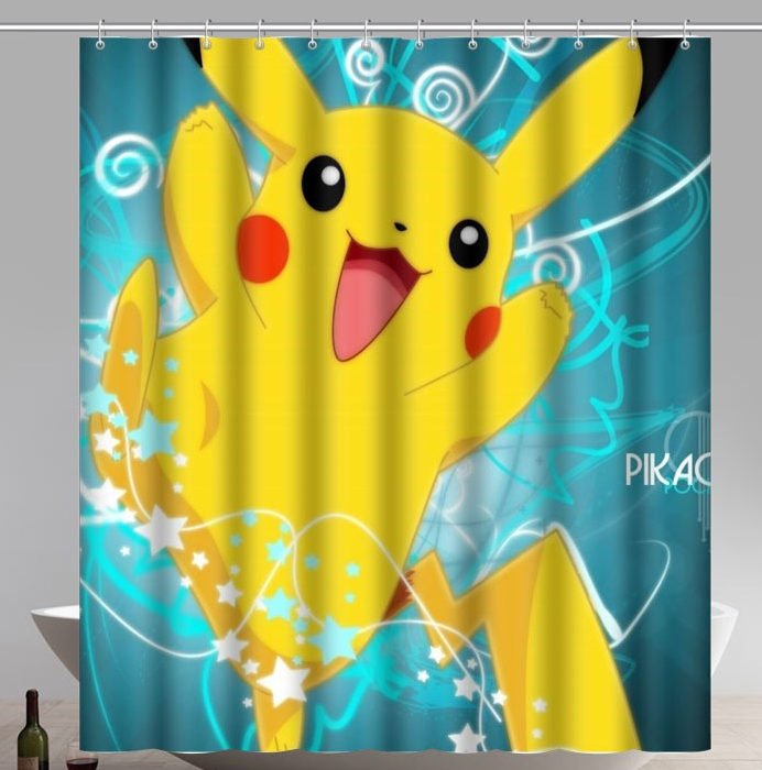 Custom Funny Cartoon Pokemon Pikachu Printed Shower Curtain (AT)