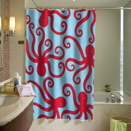 Cute Octopus Shower Curtain Blue (AT)