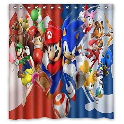 Hedgehog Super Mario Shower Curtain At, Mario Shower Curtain