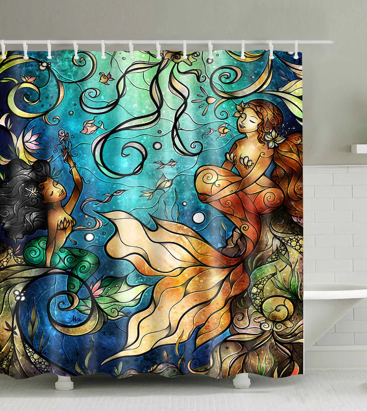 Mermaid Shower Curtain With Hook (AT) myshowercurtains