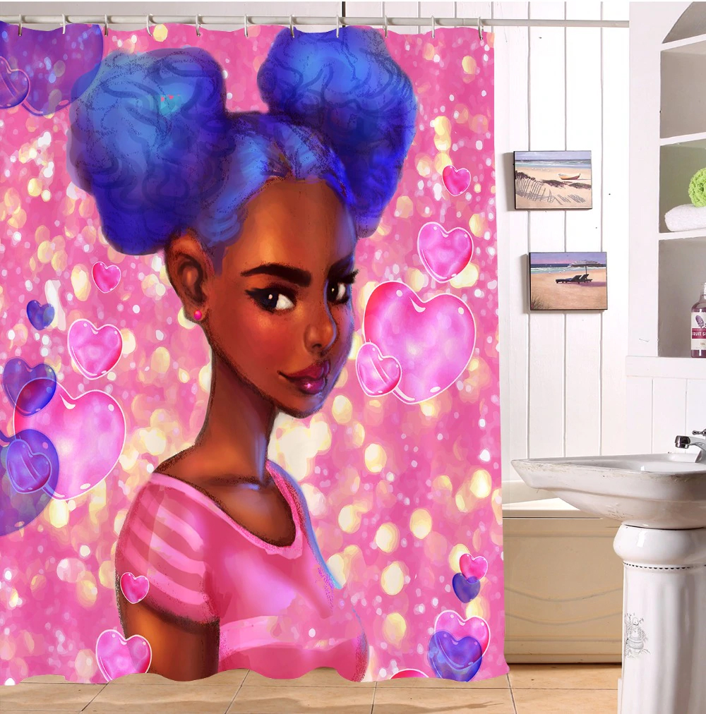 African Little Cute Black Girl Purple, Shower Curtain Black Girl