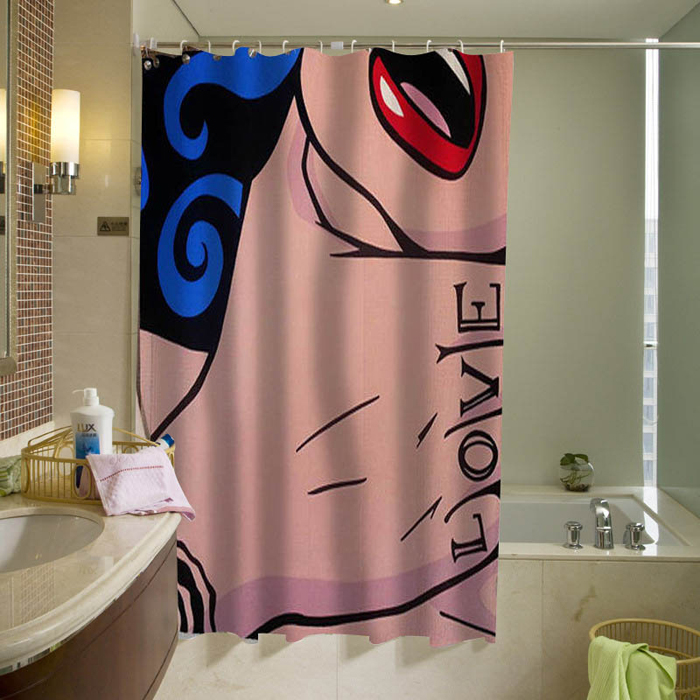 Comic Girl Love Tattoo Shower Curtain, Comic Shower Curtain