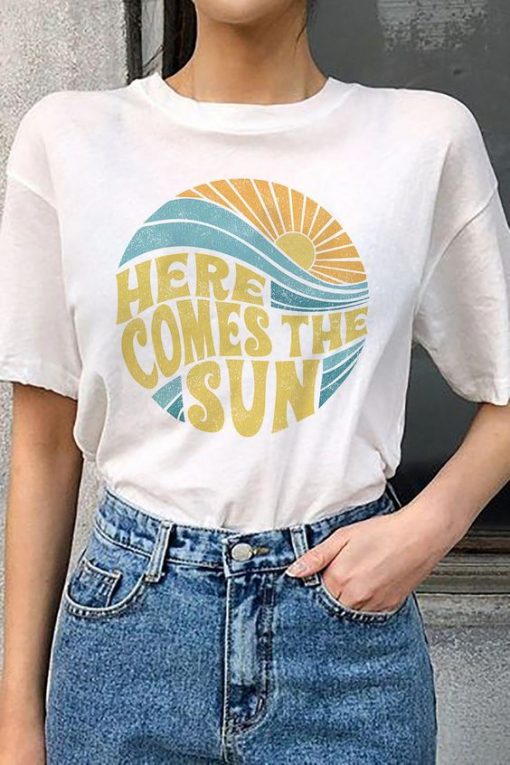 sneeuwman Egyptische Ithaca Here comes the sun vintage inspired beach graphic t-shirt SN
