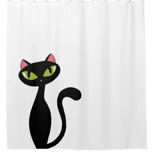 Black Cat Green Eyes Shower Curtain RF02